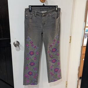 Lilly Pulitzer Gray Jeans with Pink and Purple Floral Embroidery